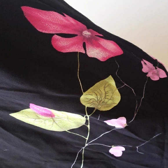 A.B.S. By Allen Schwartz Evening Long Black Strappy Dress & Beaded Roses Size 10 - Picture 6 of 14